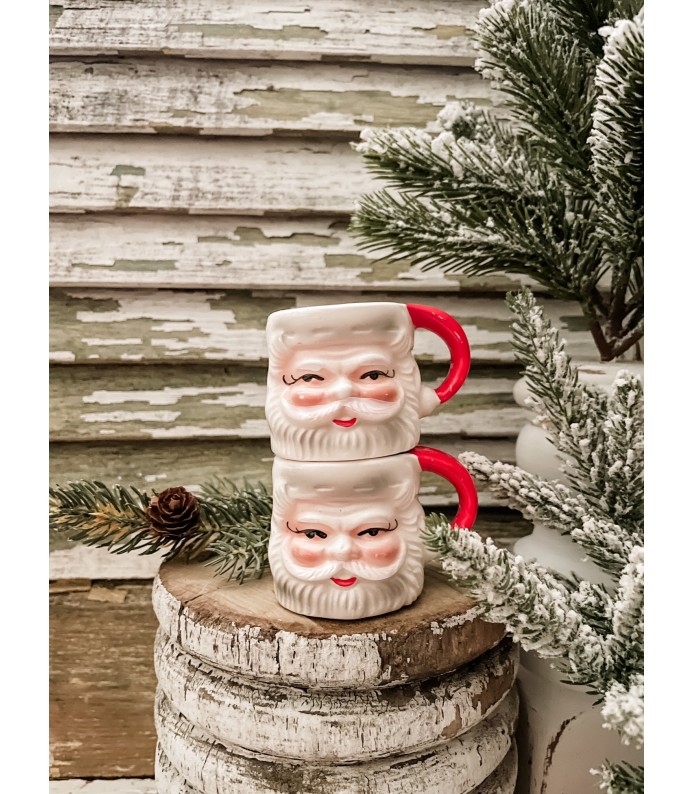 Vintage Mini Napcoware Santa Mugs - Set of 2, Great Paint -  Holiday